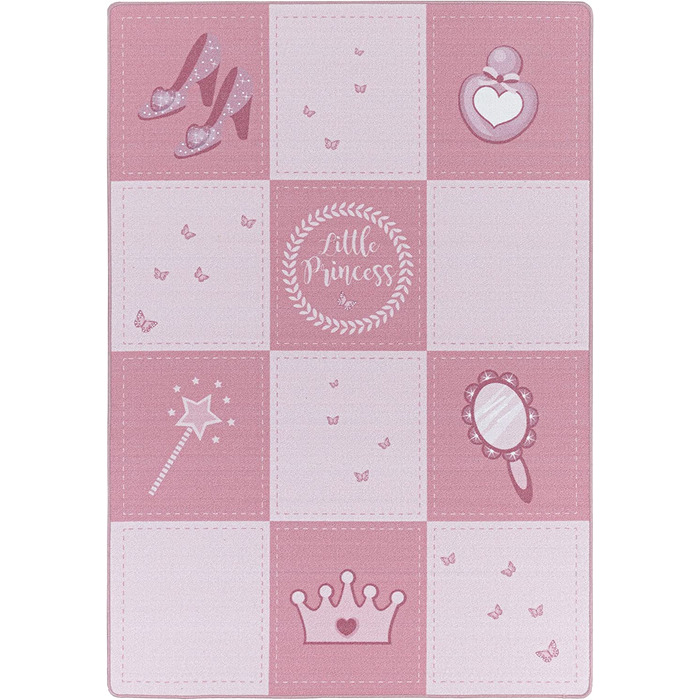 Дитячий килим HomebyHome з коротким ворсом, рожевий килим для дитячої кімнати, принцеса, корона, паличка, Колір рожевий, Розмір (120x170 см, рожевий)