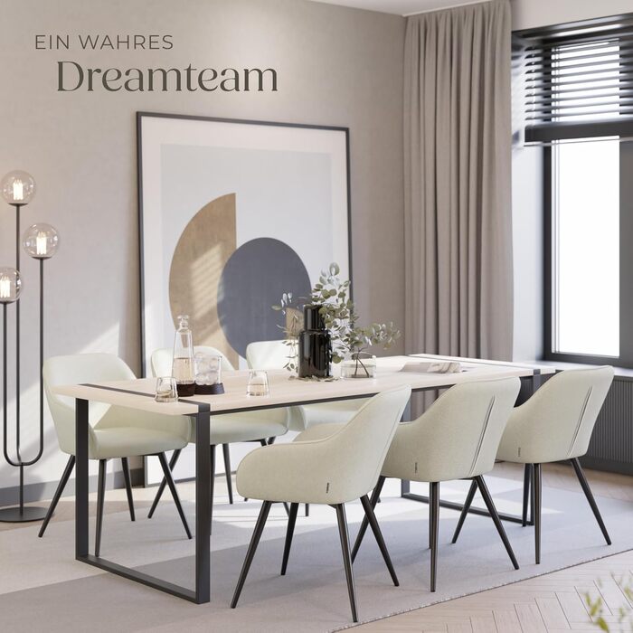 Тектейк® 4X Крісло для їдальні з підлокітниками, оббивка Cord, Lounge-крісло, для вітальні, кухні, офісу - (Набір 6 шт., Кремовий/Чорний)