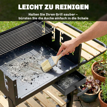 Вугільний гриль-візок з регульованою решіткою (4 рівні), 2 полицями для дров, 2 колесами та попільницею, 99,5 x 58 x 82 см