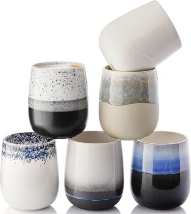 Набір кавових чашок Sänger Siena (6 шт.) з порцеляни, 215 мл, ручної роботи, преміум-якість, для кави та чаю, можна мити в посудомийній машині та використовувати в мікрохвильовій печі