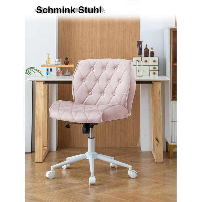 Крісло для дому та офісу Symino з функцією гойдання, крісло для макіяжу та письма, обшите штучною замшею, регульоване по висоті, 360° обертання, ергономічне, до 150 кг, велике, рожеві кнопки