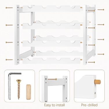 Стелаж для вина VASMIA з бамбука, 3-ярусний, на 12 пляшок, для кухні та підсобки, білий