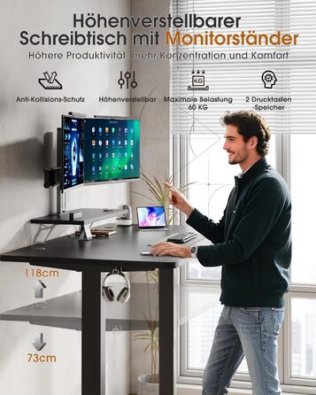 Електричний регульований стіл TRIUMPHKEY 140x60 см з підставкою для монітора, білий