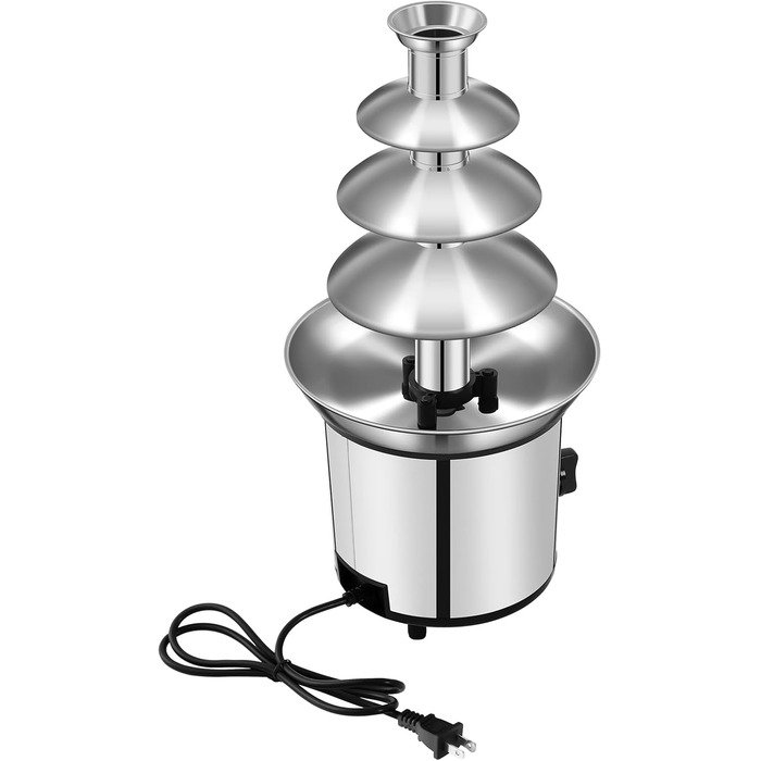 Шоколадний фонтан SABUIDDS з нержавіючої сталі, 4 рівні, з функцією плавлення. Підходить для шоколаду, сиру, солодощів та лікеру. Ідеальний для бранчів, вечірок, святкування Нового року та Різдва.
