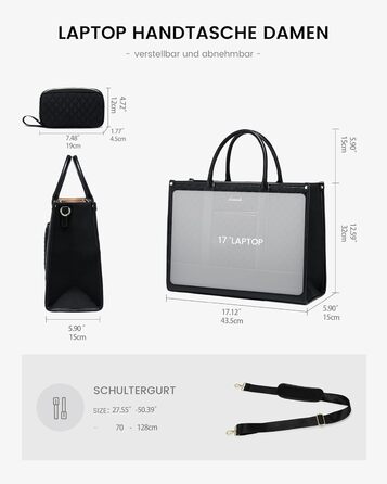 Сумка для ноутбука LOVEVOOK, 17 дюймів, водонепроникна, шкіряна, для роботи, навчання, офісу, універу, темно-синя