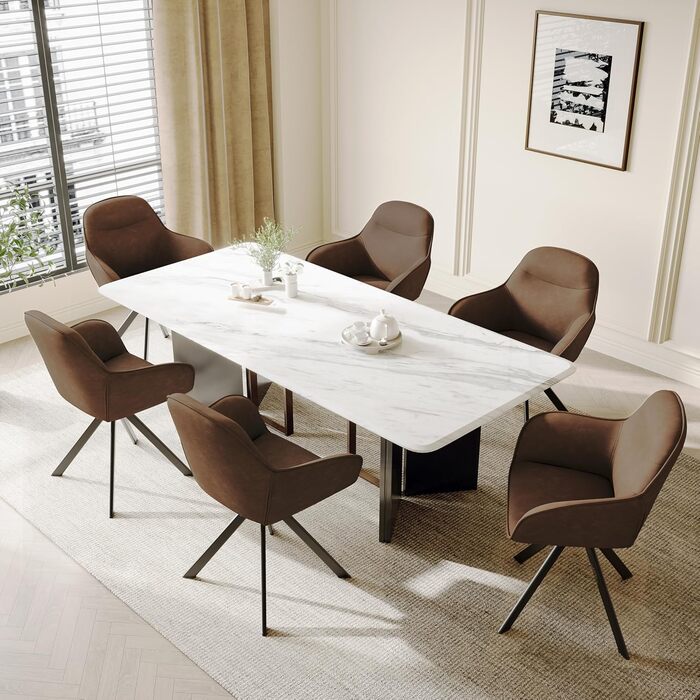 Обідній крісло з підлокітниками, набір з 6 обертових крісел, крісло для кухні, офісу, м'яке крісло з поліестеру та металевими ніжками, спинкою (6 шт., темно-коричневий)