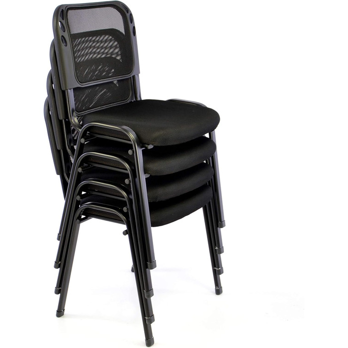 Набір з 8 офісних крісел Nexos Trading для конференцій та відвідувачів, чорні, з м'яким сидінням, стекуються, 52,5 x 45 x 80 см, металевий каркас