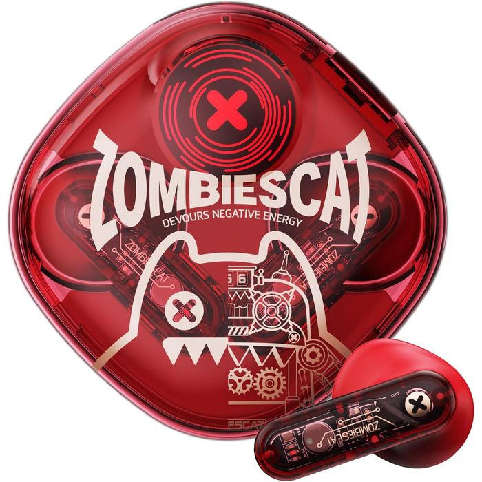 Навушники-вкладиші ZOMBIES CAT Bluetooth 5.3, HiFi стерео, сенсорний, світлові ефекти, для IOS/Android, червоний