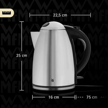 Електричний чайник WMF Stelio 1,7л з нержавіючої сталі, з фільтром від накипу, 2400 Вт, з підсвічуванням рівня води, захистом від перегріву, матове срібло