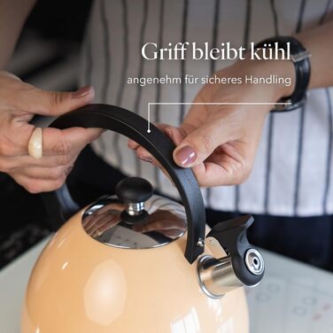 Чайник FLORINA Fenny Satin Induktion 2.5L з флейтою, нержавіюча сталь, Cool-Touch, сучасний дизайн (Brillo - персиковий)