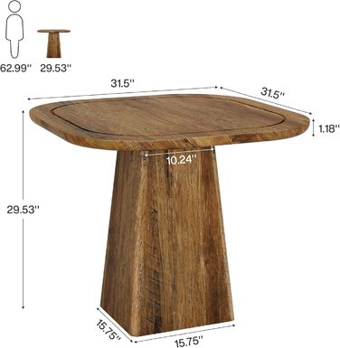 Столовий стіл Tribesigns на 4 особи, 80 см, квадратний, в стилі рустік для кухні, вітальні, їдальні (колір коричневий)