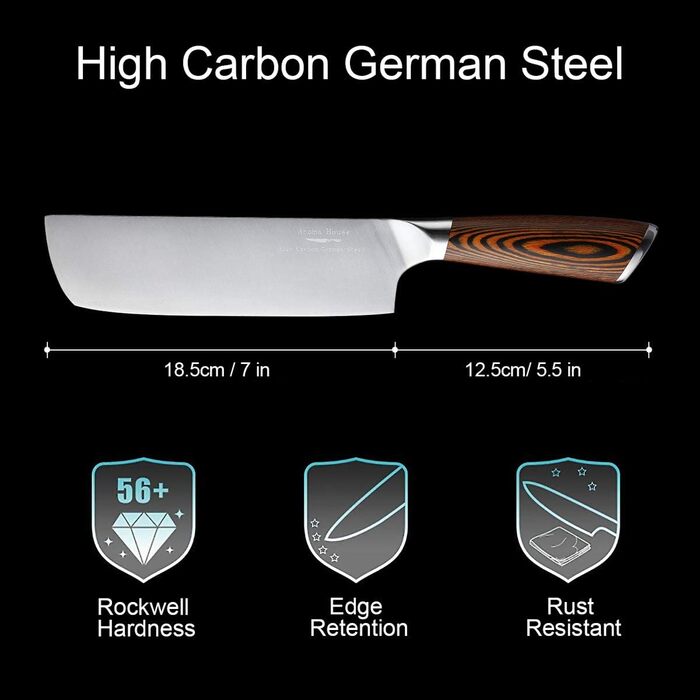 Японський ніж Nakiri 7 дюймів: професійний кухонний ніж для овочів з нержавіючої сталі з високим вмістом вуглецю