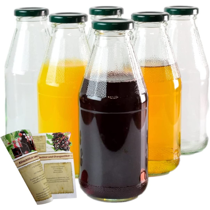 Набір з 20 пляшок соку gouveo об'ємом 500 мл з кришкою, що загвинчується-маленька скляна пляшка об'ємом 0,5 л з кришкою TO43-порожня пляшка для наповнення кухні та будинку (06 шт., зелений)