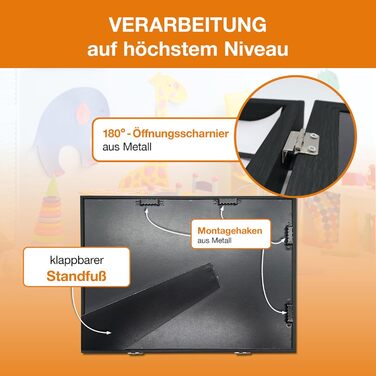 BALA® Преміум рамки для фотографій - 2 шт. A4, для дитячих малюнків та творчих робіт, з фронтальною відкриваністю та кріпленням для підвішування або встановлення, вміщують 120+ зображень (Чорний)