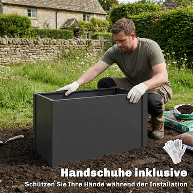 Підвищений грядка з відкритим дном, комплект з підсилюючими рейками та рукавичками, 102 x 52 x 55 см, Чорний