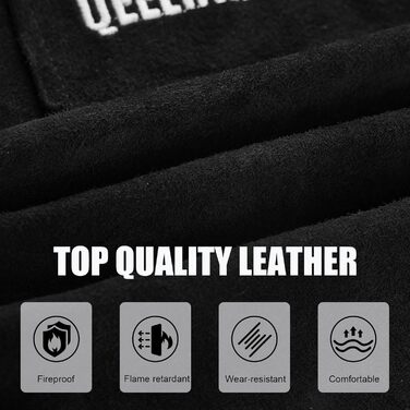 Зварювальна шкура QeeLink з рукавичками - шкіряна шкура з 6 кишенями, вогнестійка та жаростійка робоча шкура (чорна - 61 x 107 см)