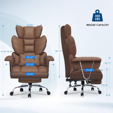 Ергономічне крісло для офісу з висувною підніжкою, регульоване по висоті, велика м'яка спинка, індивідуальна підтримка попереку, крісло для начальника з PU-шкіри, з підніжкою