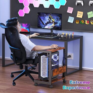 Регульована підставка для комп'ютера Tower з 2-ярусним корпусом ATX, підлоговий стійк, стійка для 3D-принтера з полицями, фіксуючі колеса, сумісна з більшістю комп'ютерів (темно-коричневий, W44 x D30 x H44-59.5cm)