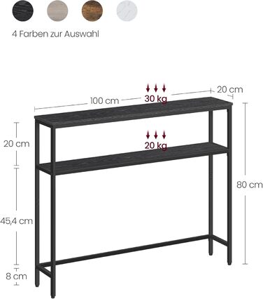 Консольний столик VASAGLE LNT131B22 - вузький журнальний столик з 2 полицями, 20 x 100 x 80 см, для передпокою, вітальні, спальні, антрацит-чорний