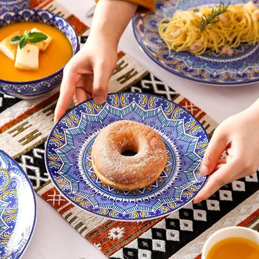 Посуд Vancasso Mandala, 16 предметів, порцеляновий набір для 4 осіб, блакитний, богемський стиль, ручна розпис