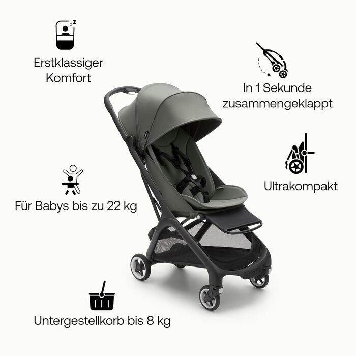 Дитяча коляска Bugaboo Butterfly: ультракомпактна, легка, зручна, для міста, з великим об'ємом багажника, колір Forest Green