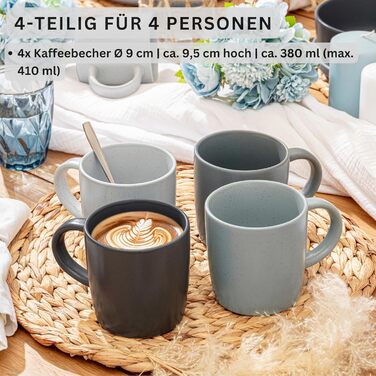 Набір чашок SÄNGER VALUE COLLECTION: 6 чашок з кераміки, 380 мл, блакитно-сірий колір, для кави та чаю, придатні для миття в посудомийній машині та використання в мікрохвильовці