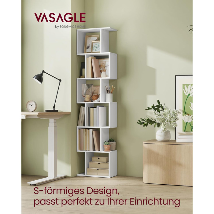Стильна полиця VASAGLE з 6 ярусами, 24 x 70 x 191.6 см, для вітальні, спальні, офісу, біла