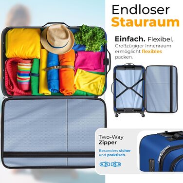 Набір валіз KESSER® 4 шт. | Чотири валізи з тканини з TSA-замком, 360° колесами та телескопічною ручкою | Косметичка, ручна валіза та великі валізи для подорожей та бізнесу (Блакитний)