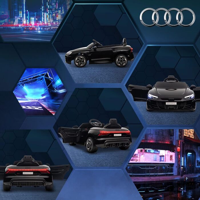 Дитячий електромобіль HOMCOM Audi RS e-tron GT з пультом, ременем безпеки, звуком, музикою та фарами, чорний, для дітей 3-5 років, швидкість до 5 км/год