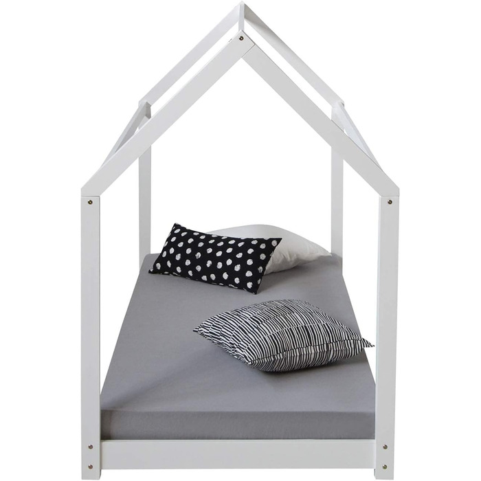 Дитяче ліжко будиночок ліжко 90х200 см Біле дитяче ліжко дерев'яне ліжко з рейковою основою дерев'яна сосна, 4u 1849