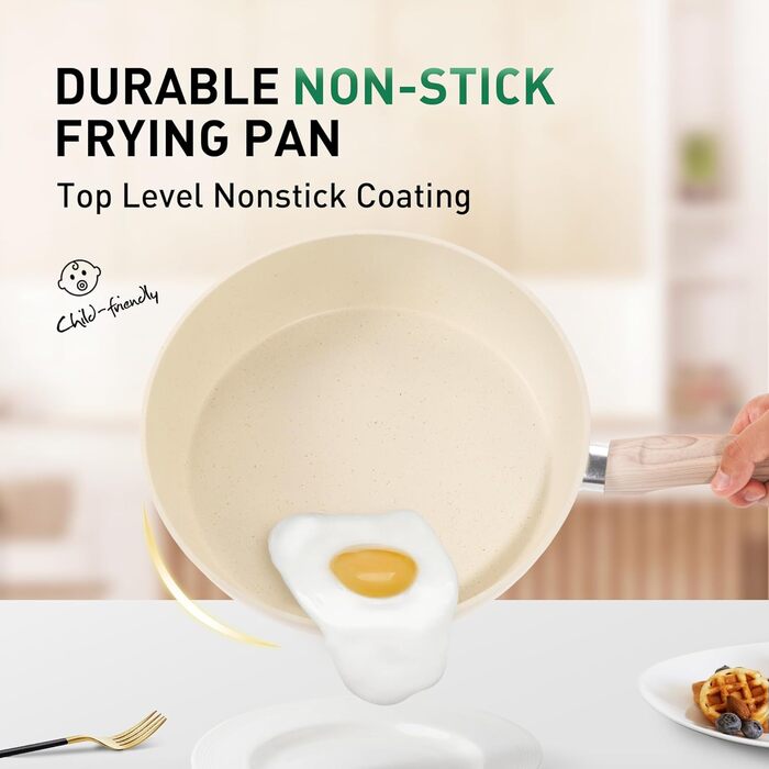 Набір посуду MAISON ARTS 12 предметів: каструлі та сковорідки з антипригарним покриттям, гранітне покриття, для плити та індукції, бежевий