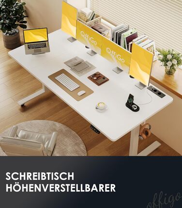 Електричний регульований стіл OffiGo 180x70 см, білий: стіл для офісу та дому з USB та 2 функціями пам'яті