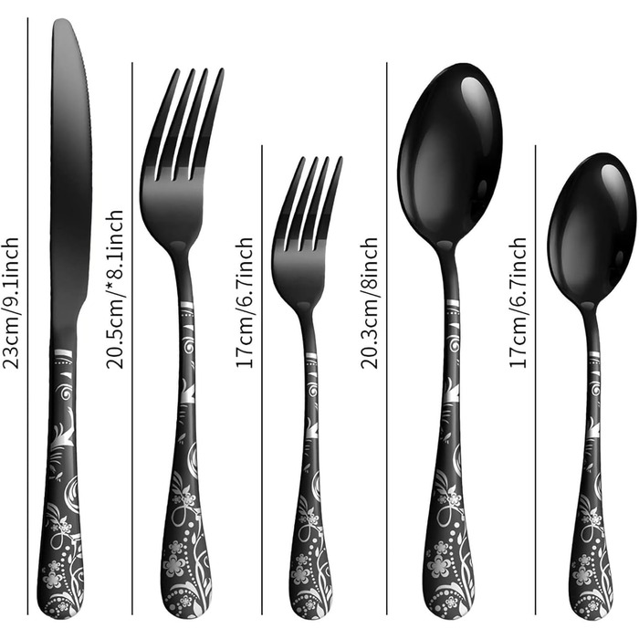 Набір столових приборів на 4 особи, 20 предметів: ніж, виделка, ложка, чорний, нержавіюча сталь, для посудомийної машини