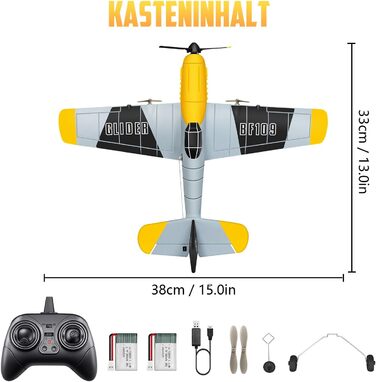 Літак на радіокеруванні HAWK'S WORK P-51D Mustang 2.4GHz, 6-осьовий гіростабілізатор, готовий до польоту, для дітей та початківців (сірий)