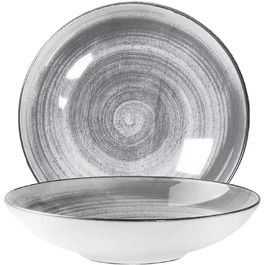 Набір з 6 керамічних тарілок - Салатні тарілки LINARI - Безпечні для мікрохвильової печі - 21 см - Сірий