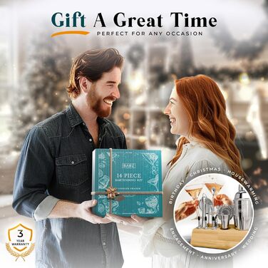 Набір для приготування коктейлів BARE BARREL® Mixology Barkeeper Kit: 14 предметів, 35 рецептів, професійний барний інвентар для дому