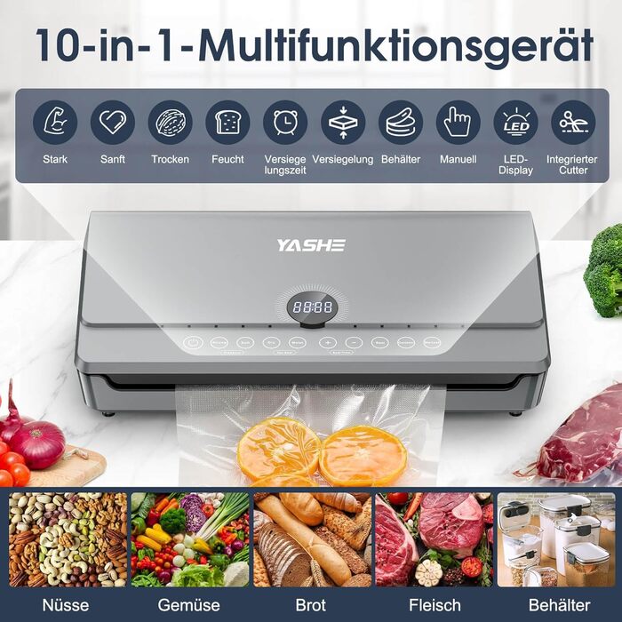 Вакууматор для продуктів 10-в-1 з магнітною кришкою, 80кПа, подвійним швом та подвійним насосом, з відсіком для рулонів та шлангом