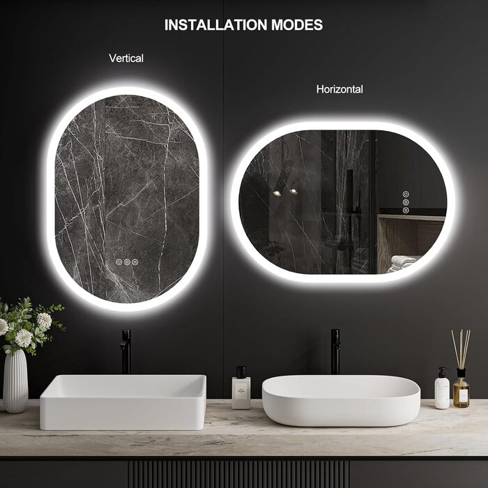 Круглий LED-дзеркало для ванної кімнати ChillCruiser 50см з чорною рамою, антизапарник, 3 кольори, пам'ять, 500x700мм