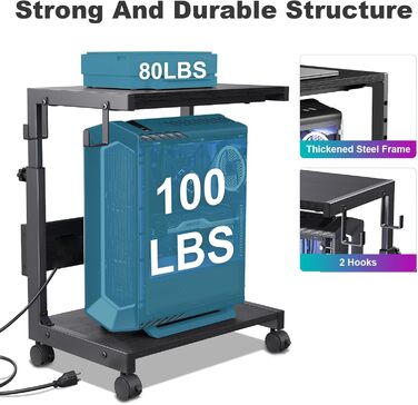 Регульована підставка для комп'ютера Tower, чорна, 44x30x44-59.5 см з ATX корпусом та місцем для зберігання