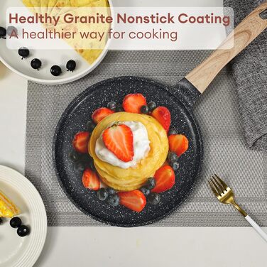 Сковорода для крепів та млинців JEETEE 24 см з антипригарним покриттям, ручка з бакеліту, сумісна з усіма плитами, без PFOA, сіра