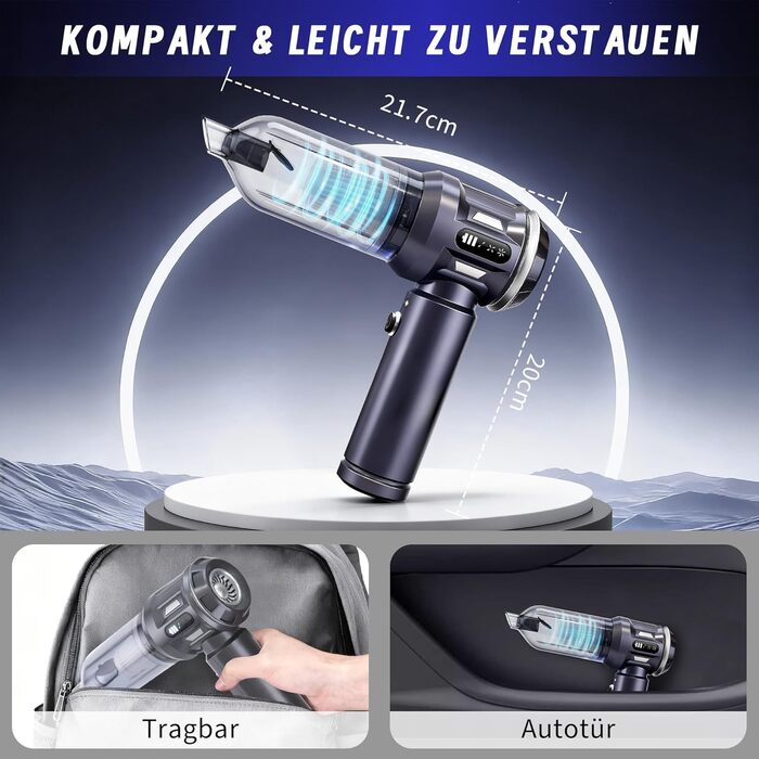 Акумуляторний ручний пилосос Citybee 4 в 1, бездротовий автомобільний та домашній пилосос 25000Па, безщіточний двигун, 3 режими потужності, для шерсті тварин, сірий