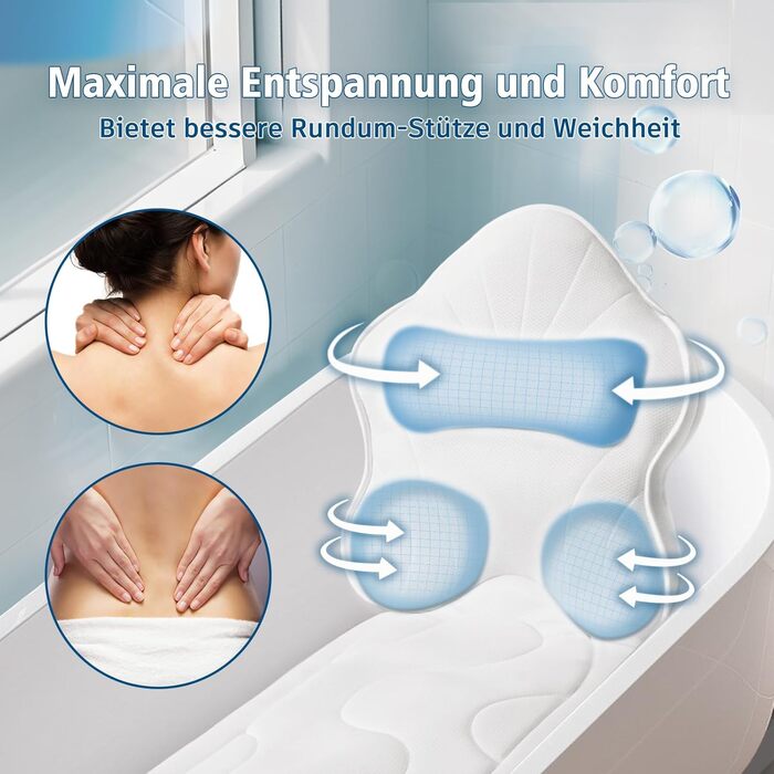 Подушка для ванни Luxus Dicke: повний корпус, підтримка голови, шиї та плечей. Комфорт, релаксація, спа-аксесуари. Ідеально для ванни (білий)