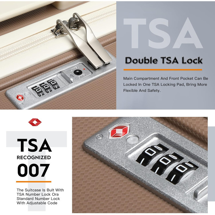 Набір валіз Joyway 3 в 1 з жорстким корпусом, 4 колеса, TSA-замок, косметичка та сумка, коричнево-білий, ручна поклажа