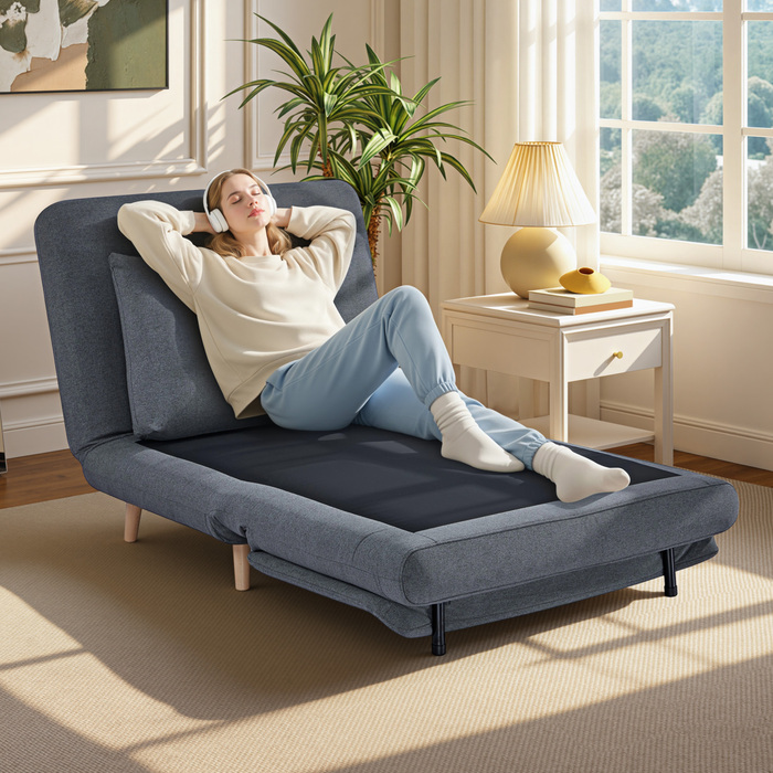 Тріумф Комфорту: Крісло-ліжко 3-в-1 з регульованою спинкою, м'якими подушками та стильними буковими ніжками. Колір: сірий.