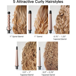 BESTOPE PRO 6-в-1 Локкенштаб: Великі та малі локони, різні насадки, регулювання температури, рукавички (Рожеве золото)