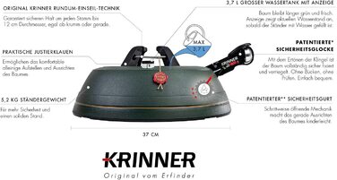 Підставка для ялинки KRINNER Ultra Grip L з механізмом натягу, педаллю та резервуаром 3.7л (до 2.7м) – Made in Germany