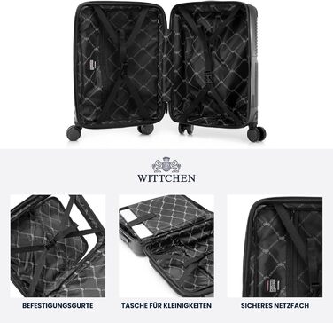 Набір валізWITTCHEN AXIS 3 шт. | Чемодани ручної/переносної розмірності M, L | Гібрид ABS Nylon з кишенями на блискавці, TSA-замок, телескопічна ручка, 360° колеса, легкі, чорні (55 x 37 x 21,5 см)