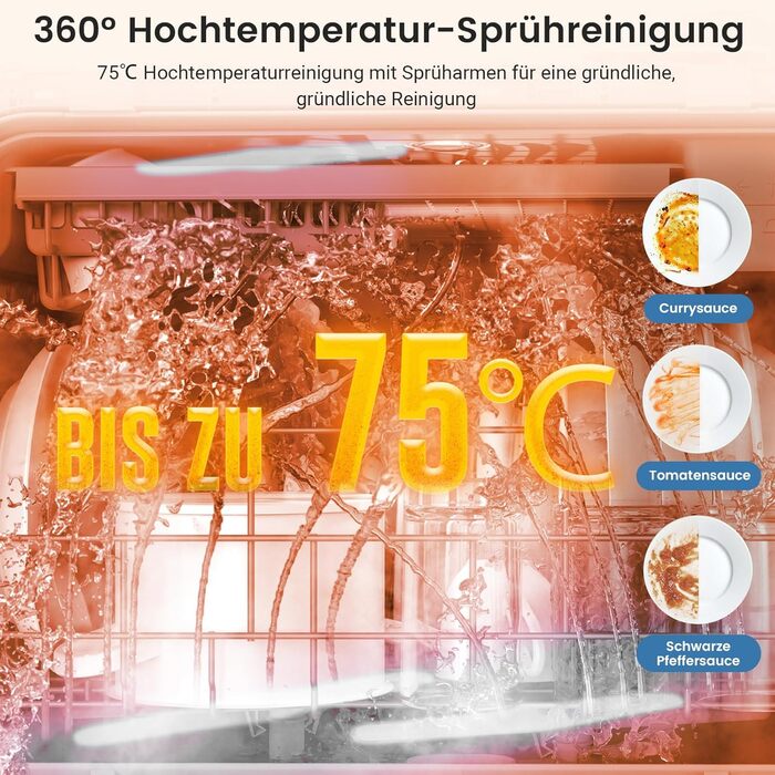 Міні посудомийна машина BLITZHOME з сенсорним керуванням, 9 програм, портативна для кемпінгу, 5.2L, з/без підключення до води, сушка, відкладений старт