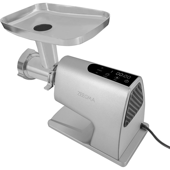 Електрична м'ясоподрібнювач ZEEGMA MOLEN MASTER 2500W з 3 дисками з нержавіючої сталі, насадка для ковбас та овочешкребкою, функція зворотного ходу, сенсорний дисплей