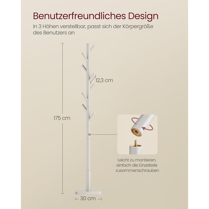 Стійка для одягу VASAGLE, дерев'яна, з 8 гачками, для передпокою, RCR010B01 (Капучино-бежевий)